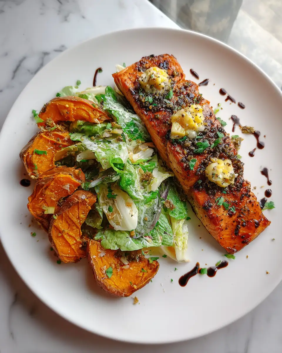 Fresh and Flavorful Salmon and Caesar Salad with a Yummy Sweet Potato Twist 6 Final dish - Fresh and Flavorful Salmon and Caesar Salad with a Yummy Sweet Potato Twist