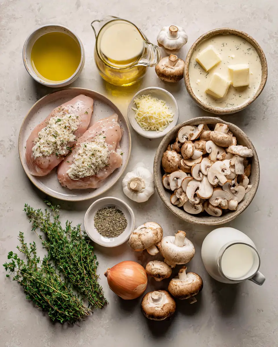 Ingredients for Savory Chicken in a Creamy Asiago Mushroom Sauce Recipe to Savor