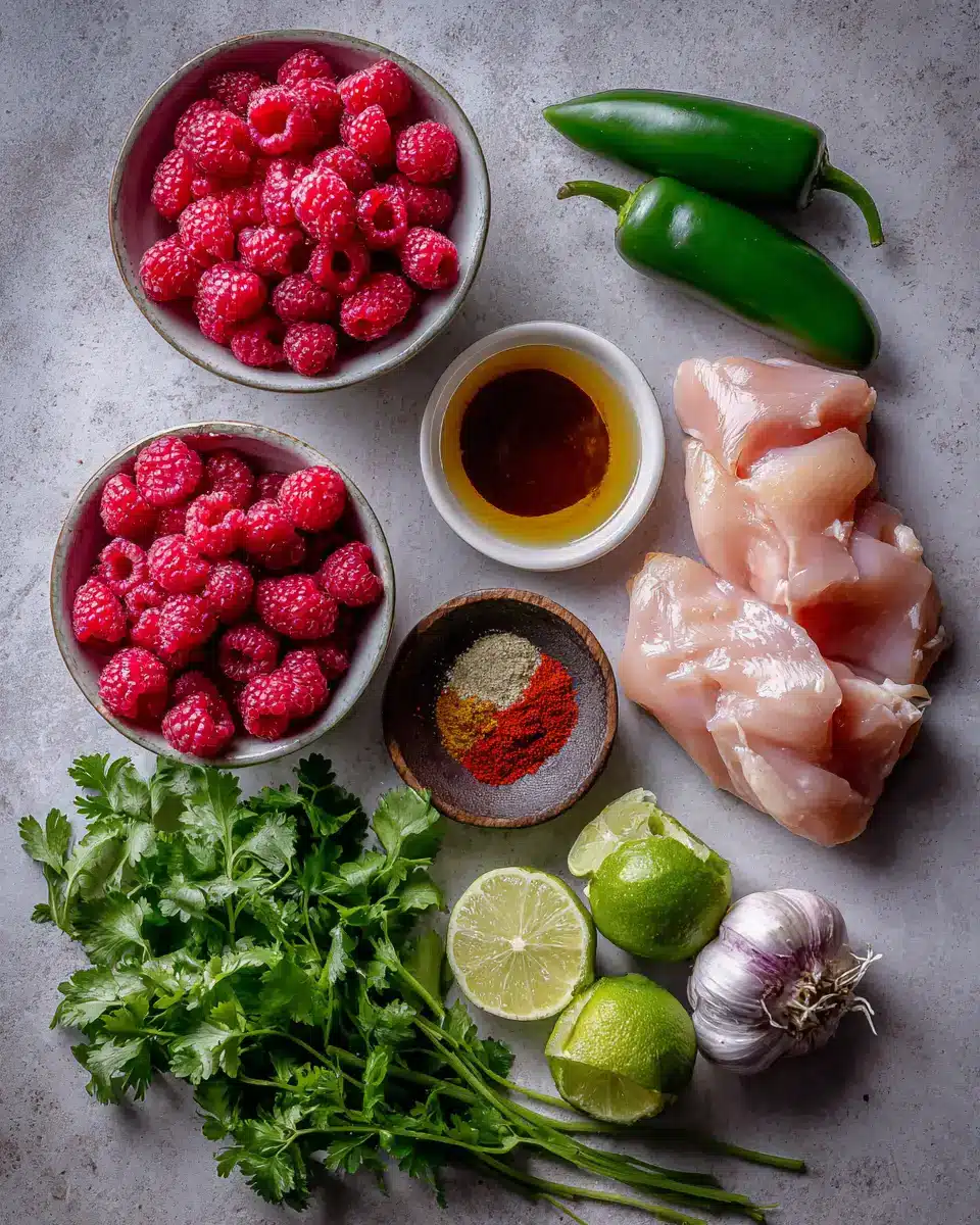 Ingredients for Sweet and Spicy Jalapeño Raspberry Chicken Recipe That Will Ignite Your Taste Buds