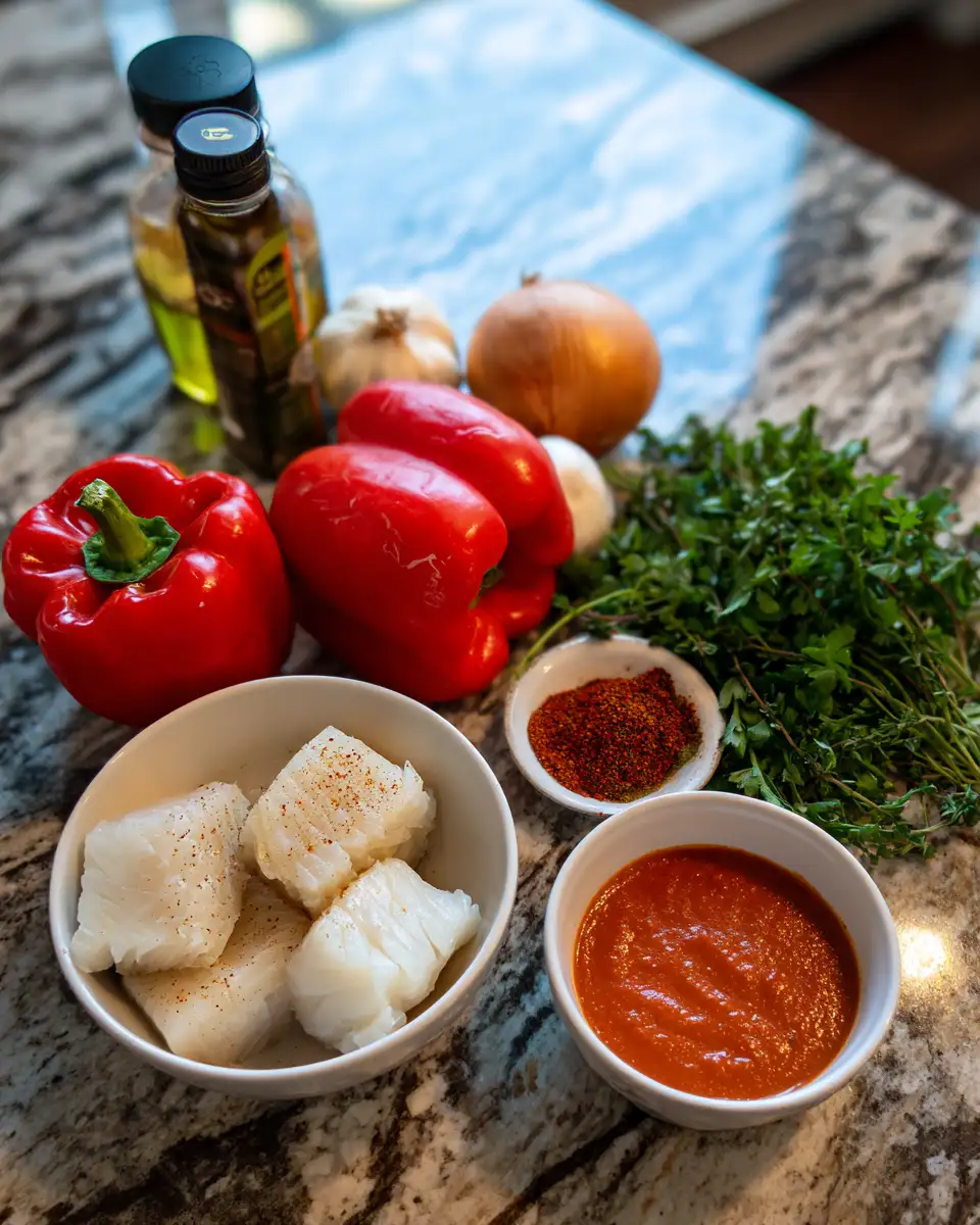 Ingredients for Tasty Cod in Roasted Red Pepper Sauce Dinner That Will Delight Your Taste Buds