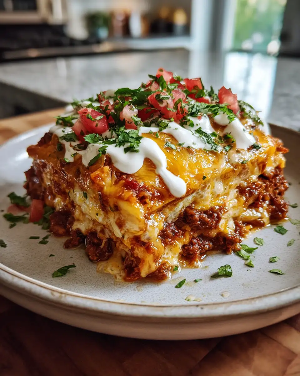 Final dish - Walking Taco Lasagna The Ultimate Layered Fiesta Feast