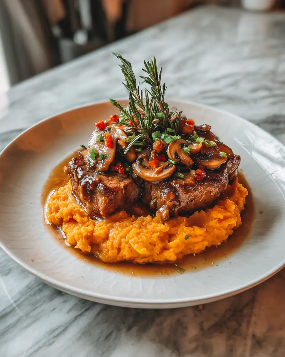 Final dish - Apple Cider Pork with Mashed Sweet Potatoes A Perfect Comfort Food Duo