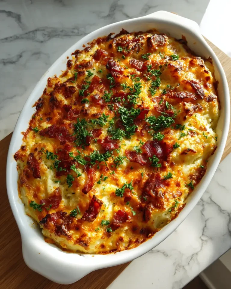 Ultimate Comfort Food Bacon Cheddar Mashed Potato Casserole Recipe - Featured Image