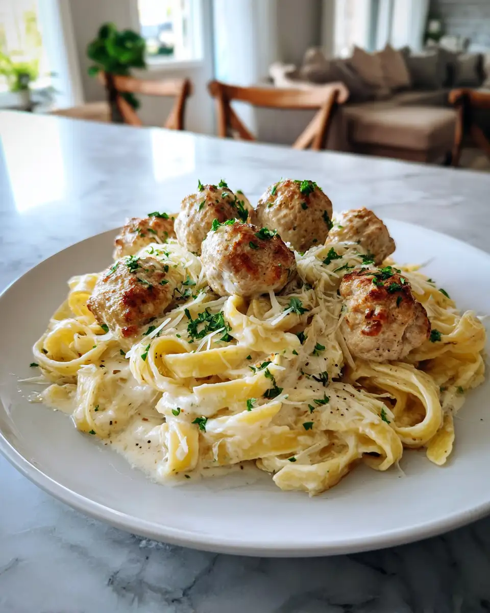 Final dish - Creamy Baked Chicken Ricotta Meatballs Alfredo Recipe You Need to Try