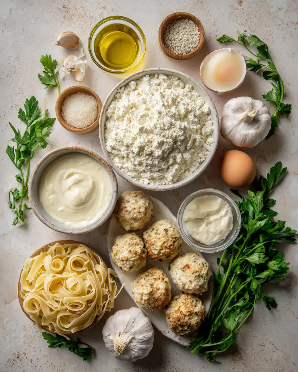 Ingredients for Creamy Baked Chicken Ricotta Meatballs Alfredo Recipe You Need to Try