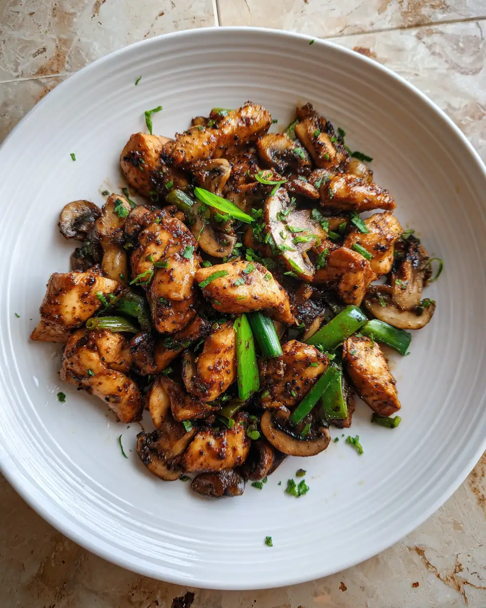 Final dish - Savor the Bold Flavors of Black Pepper Chicken with Mushrooms