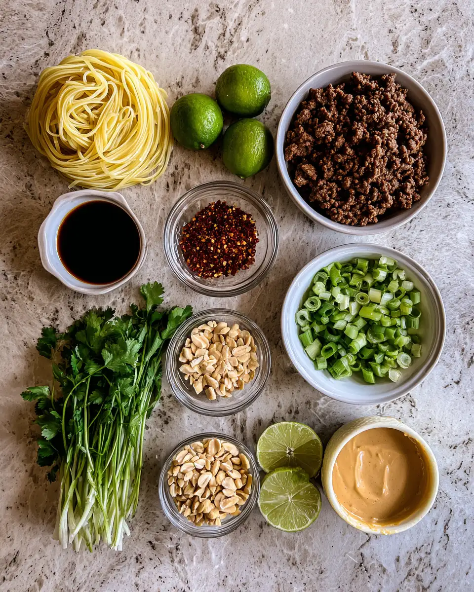 Irresistible Caramelized Beef Peanut Noodles with Zesty Lime and Ginger Flair 4 Ingredients for Irresistible Caramelized Beef Peanut Noodles with Zesty Lime and Ginger Flair