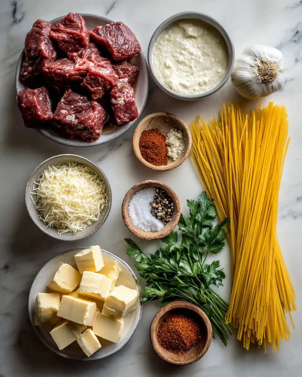 Ingredients for Creamy Cowboy Butter Linguine with Steak Bites That Will Blow Your Mind
