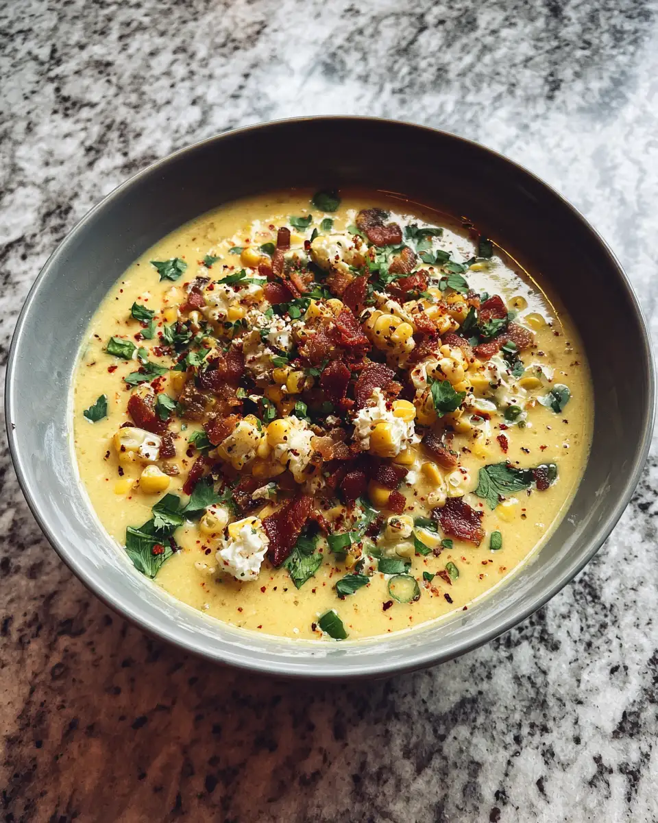 Final dish - Creamy Mexican Street Corn Soup with a Spicy Jalapeño Kick