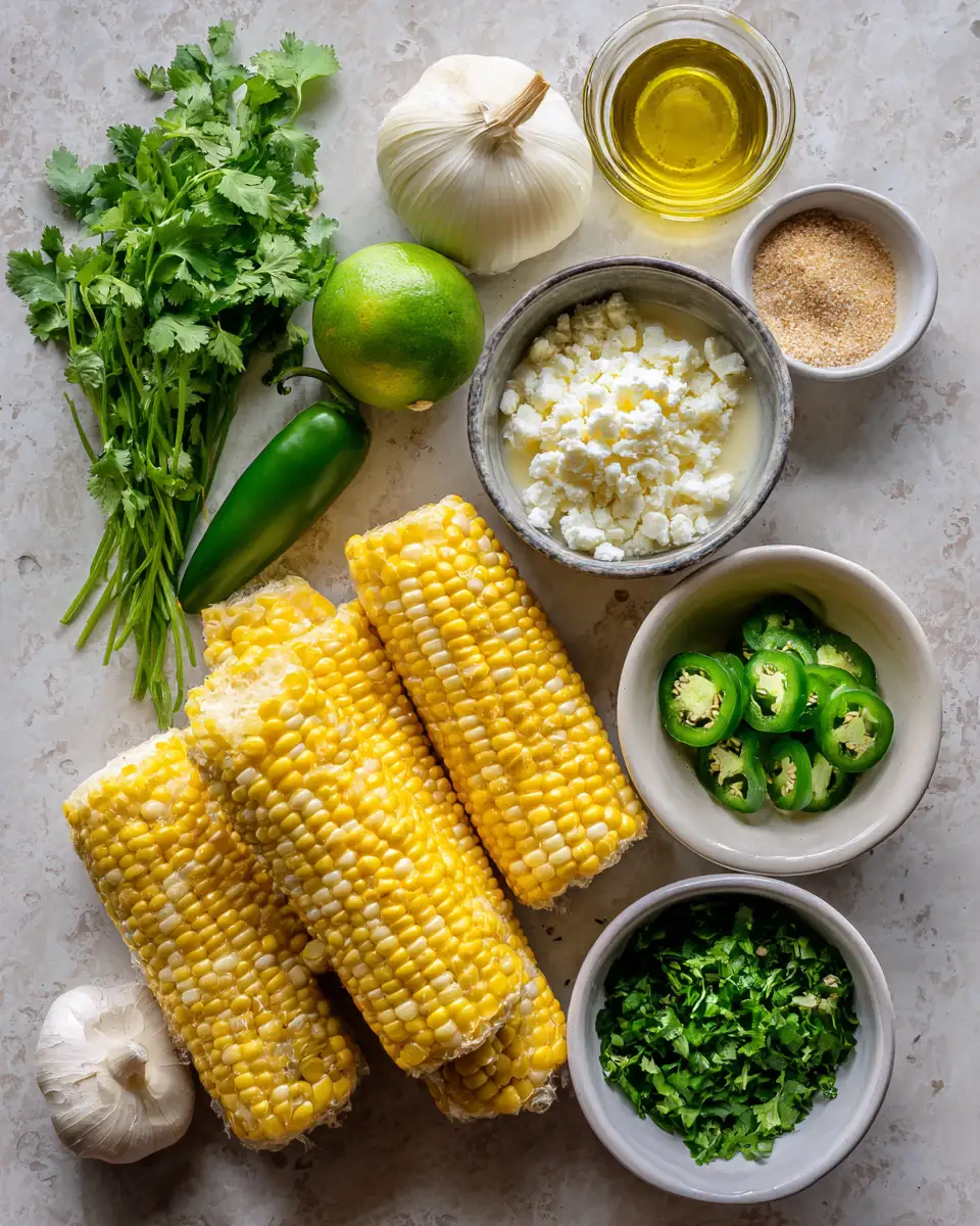 Ingredients for Creamy Mexican Street Corn Soup with a Spicy Jalapeño Kick