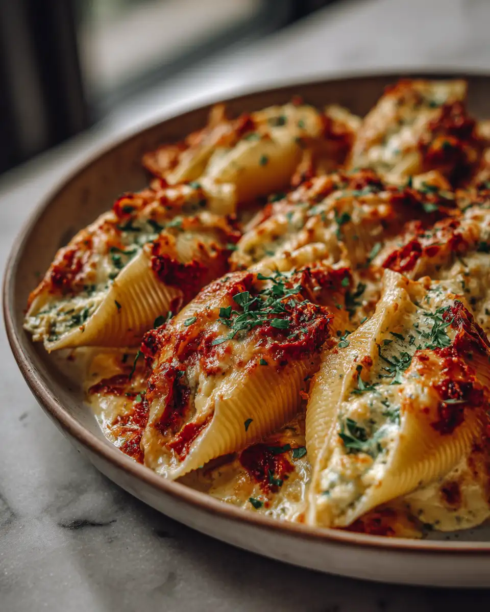 Final dish - Creamy Sun-Dried Tomato and Ricotta Stuffed Shells Recipe to Savor