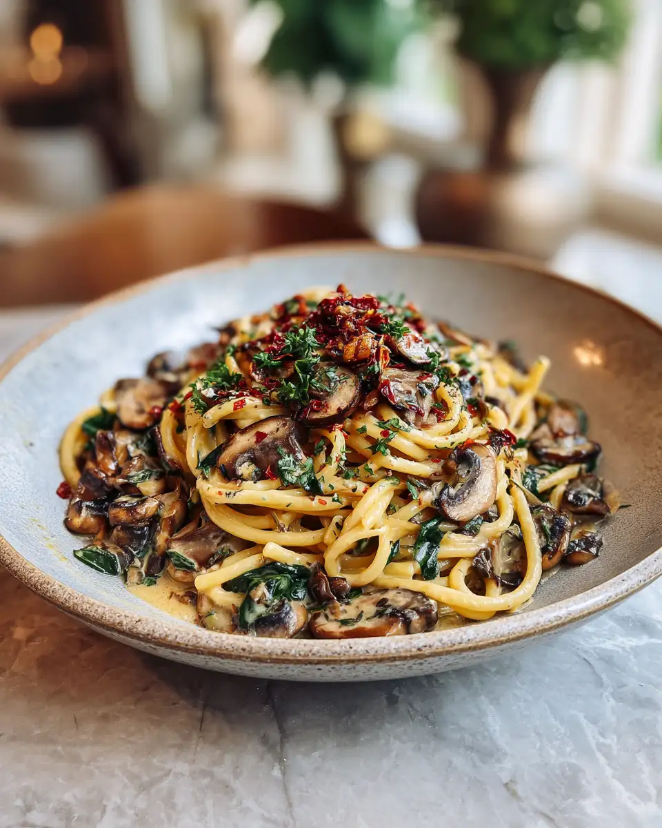 Irresistible Creamy Tuscan Mushroom Pasta Skillet Recipe 6 Final dish - Irresistible Creamy Tuscan Mushroom Pasta Skillet Recipe