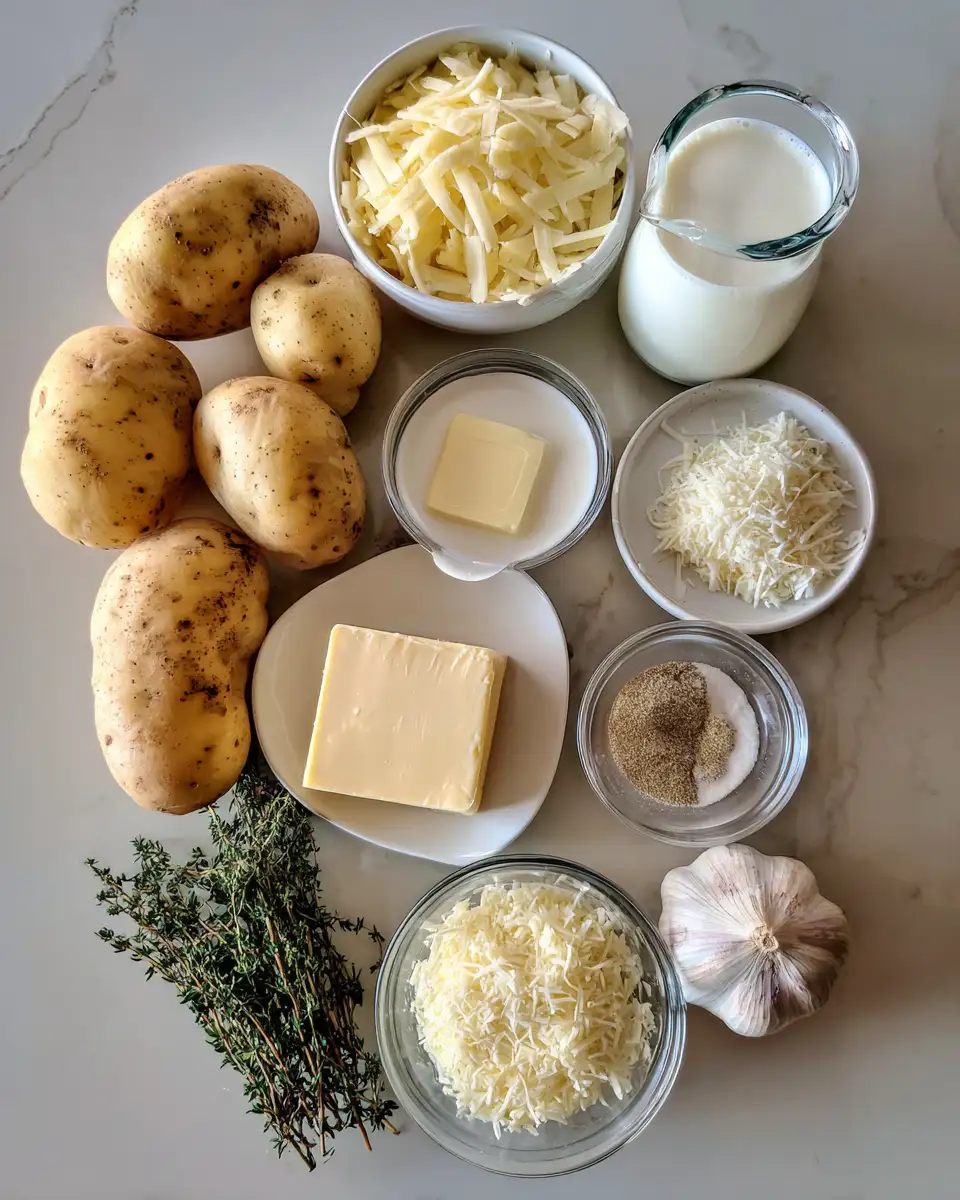 Ingredients for Ultimate Crispy Parmesan and Gruyere Potato Gratin Recipe for Cheese Lovers