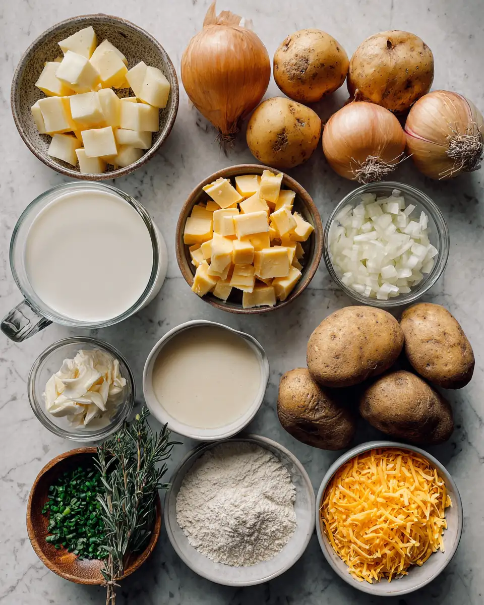 Ingredients for Hearty Cheddar Garlic Herb Potato Soup That Warms Your Soul