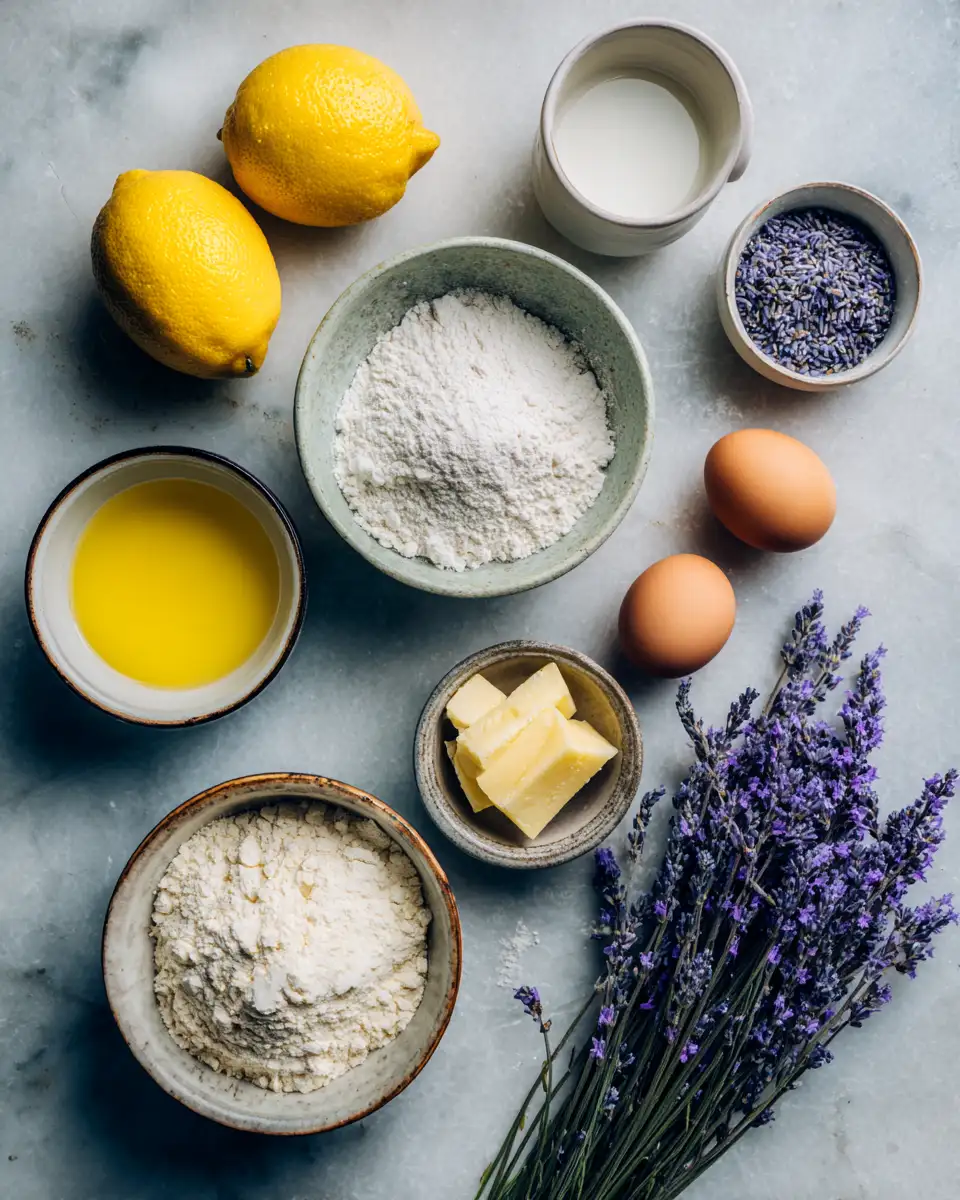 Ingredients for Irresistible Mini Lemon Cakes With Lavender Glaze That Brighten Every Bite