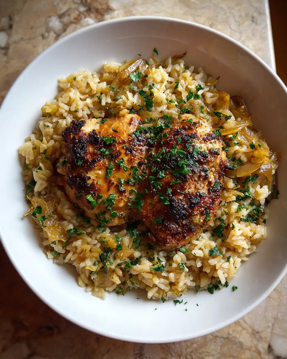 Final dish - One-Pot French Onion Chicken Rice Dinner Recipe You’ll Love