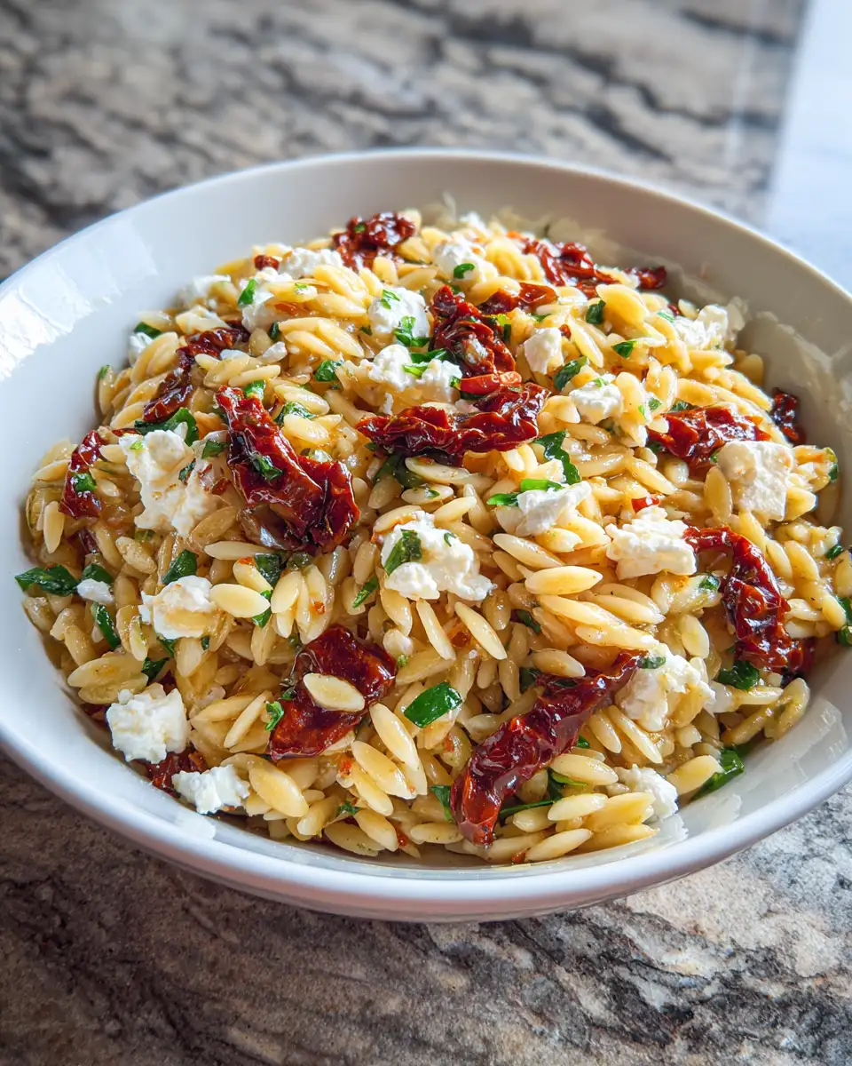 Perfect Orzo Pasta Salad with Feta and Sun Dried Tomatoes You Need to Try 6 Final dish - Perfect Orzo Pasta Salad with Feta and Sun Dried Tomatoes You Need to Try