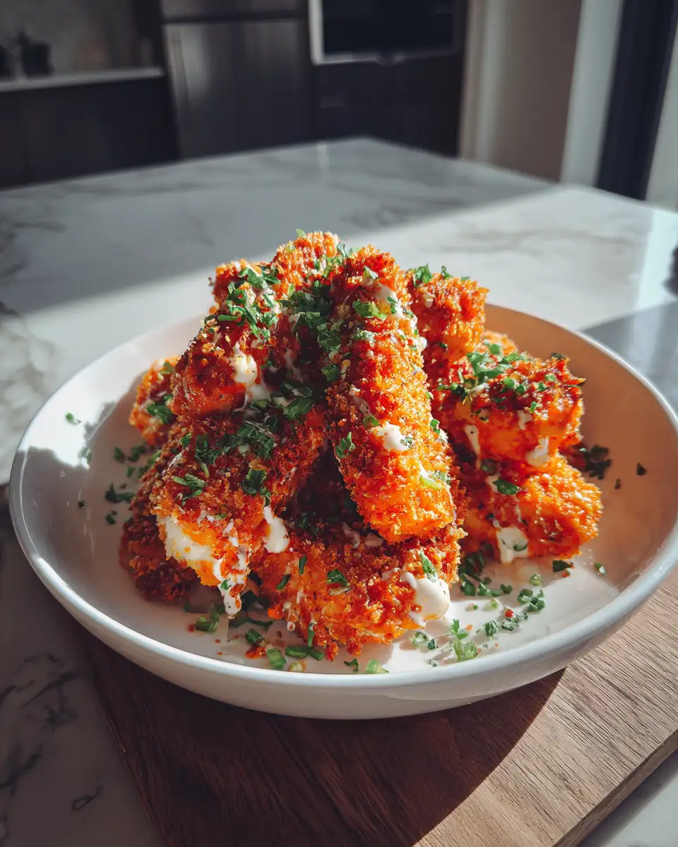 Irresistibly Crispy Spicy Buffalo Chicken Mozzarella Sticks You Have to Try 6 Final dish - Irresistibly Crispy Spicy Buffalo Chicken Mozzarella Sticks You Have to Try