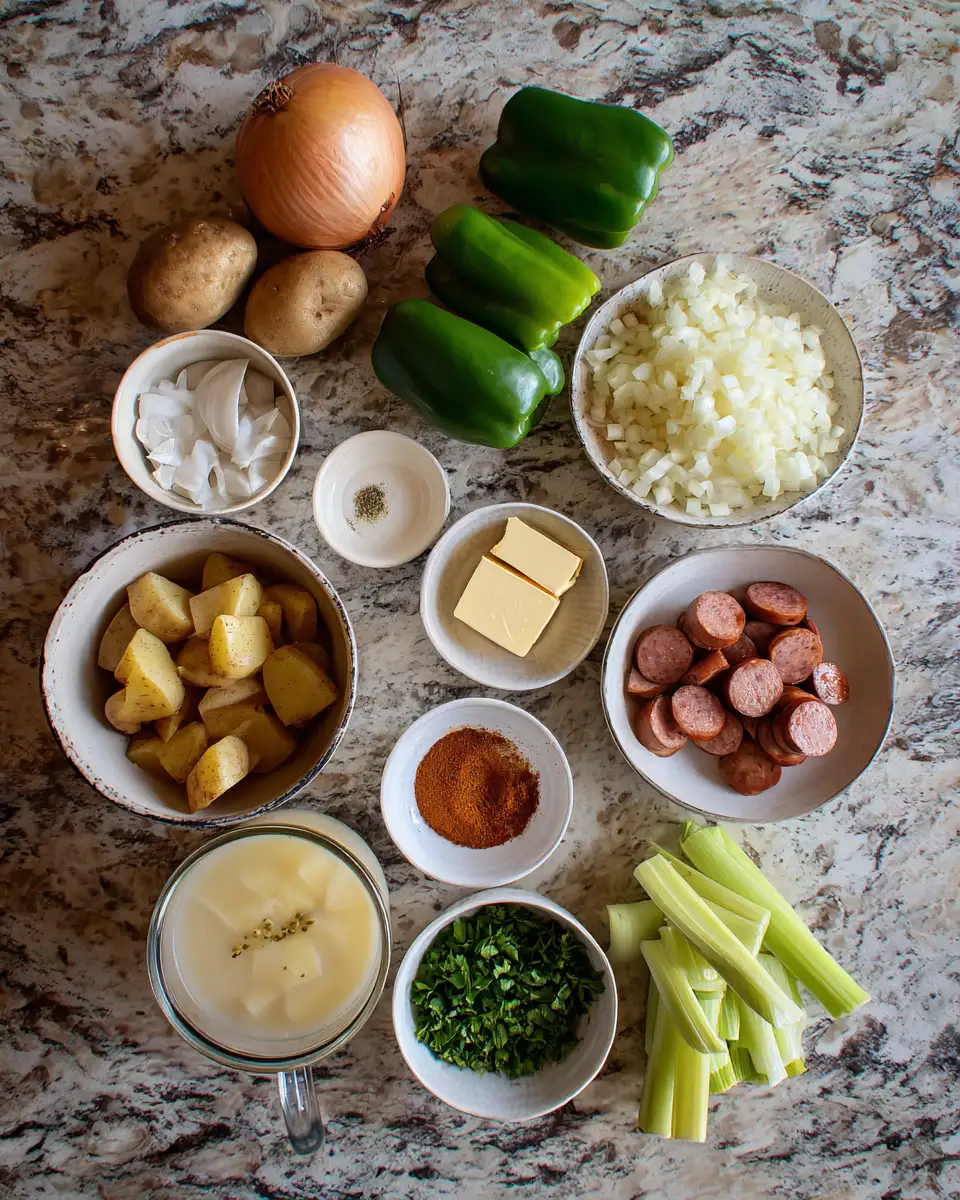 Ingredients for Creamy and Fiery Spicy Cajun Potato Soup Recipe to Warm Your Soul