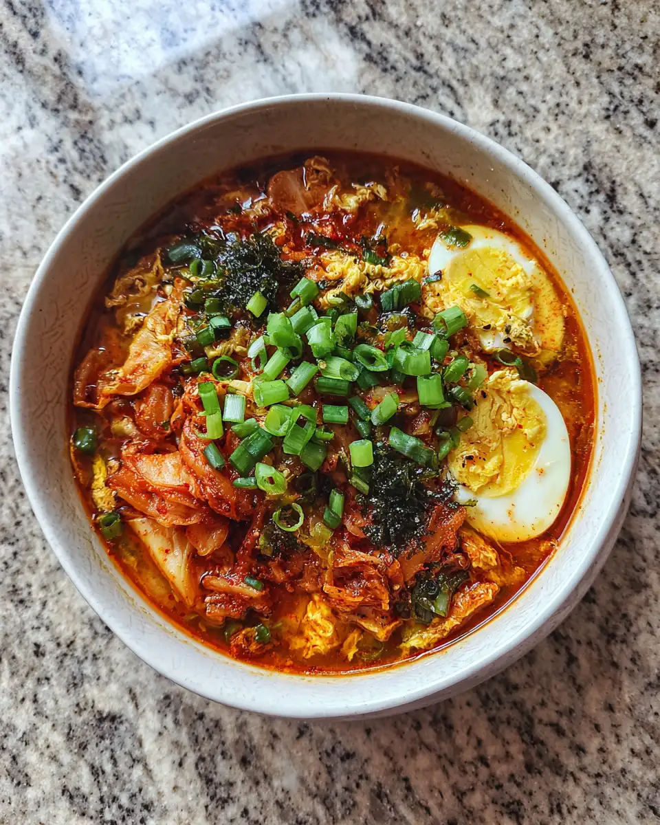 Final dish - Spicy Miso Egg Drop Soup with Kimchi and Garlic That Will Warm Your Soul
