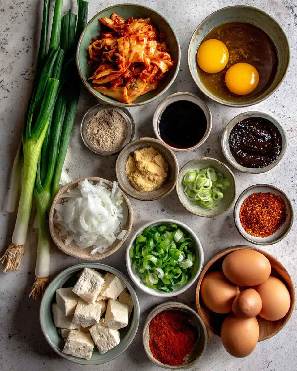 Ingredients for Spicy Miso Egg Drop Soup with Kimchi and Garlic That Will Warm Your Soul