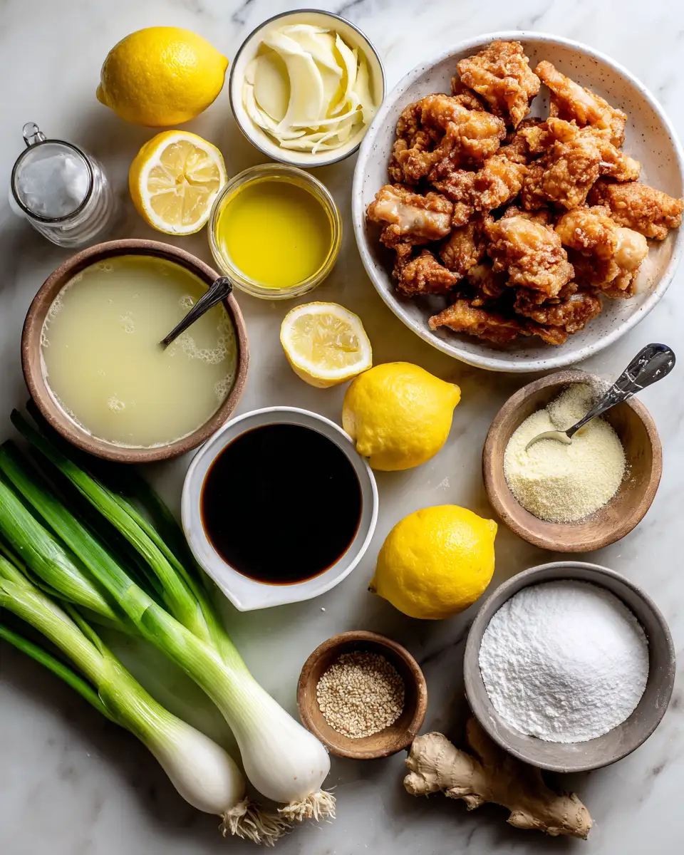 Ingredients for Crispy Chinese Lemon Chicken Recipe Bursting with Zesty Flavor