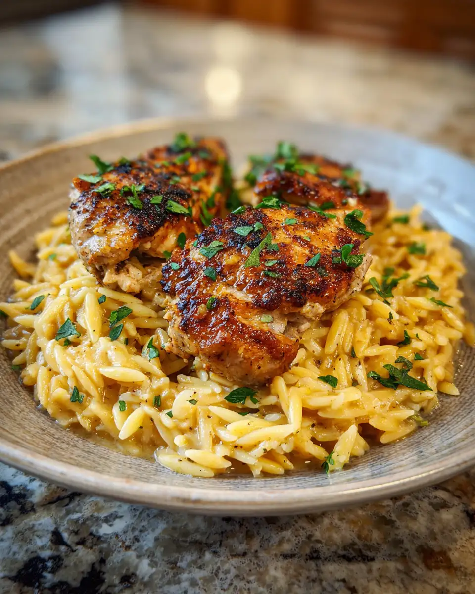 Final dish - Creamy Cajun Chicken Thighs Pasta with Orzo for Cozy Evenings