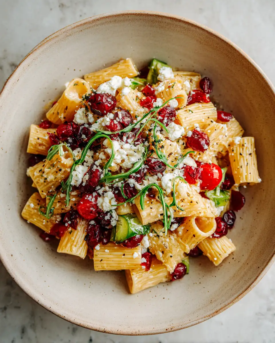 Final dish - Brighten Your Lunch with Feta and Cranberry Rigatoni Salad Tossed in Zesty Lemon Vinaigrette