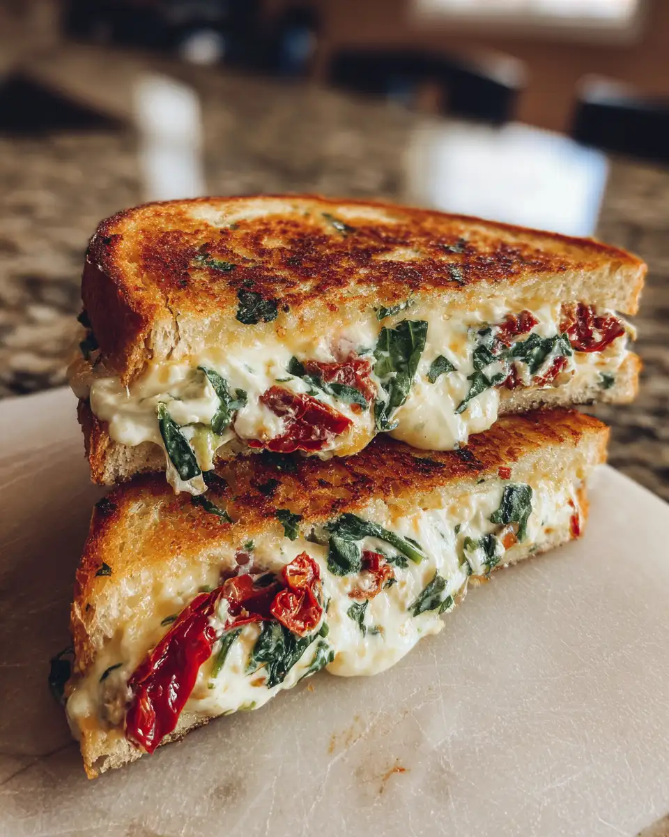 Final dish - Melted Perfection Grilled Cheese with Sun-Dried Tomatoes Spinach and Creamy Ricotta Filling