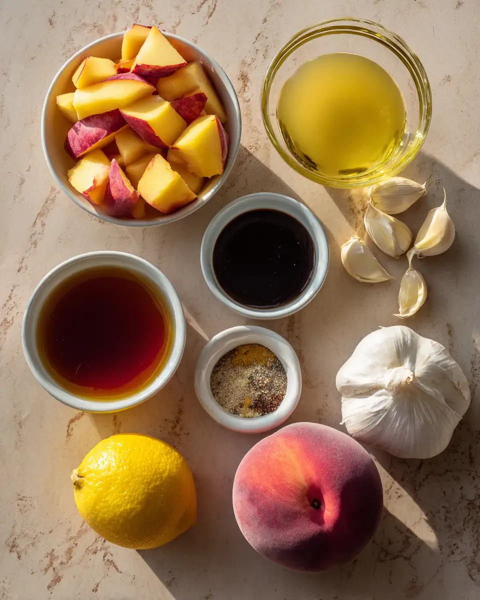 Ingredients for Sweet and Tangy Bliss Peach Honey Dijon Balsamic Vinaigrette Recipe