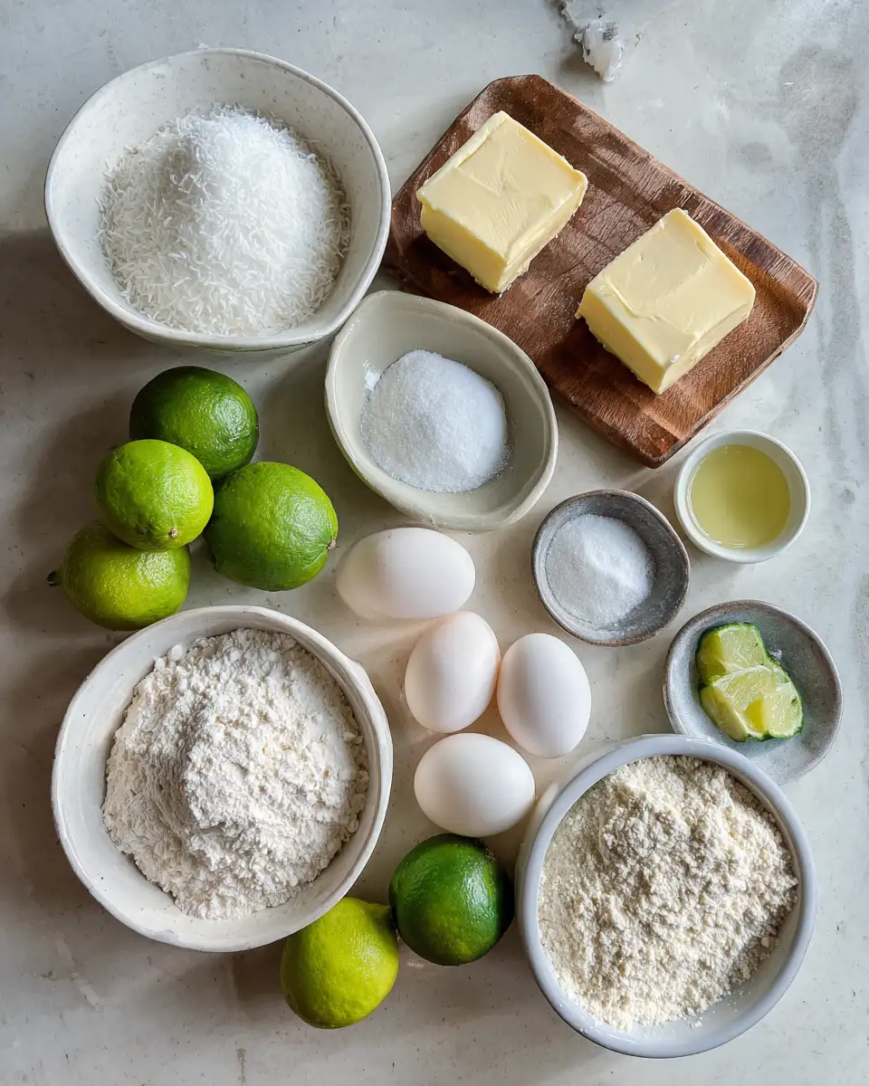 Ingredients for Tropical Coconut Lime Bars A Refreshing Dessert Delight