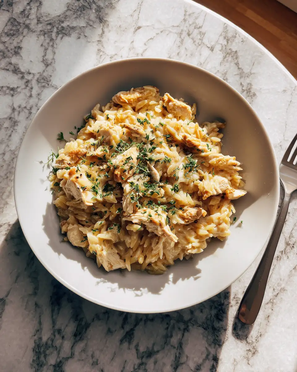 Ultimate Comfort Food French Onion Chicken Orzo Casserole Recipe - Featured Image