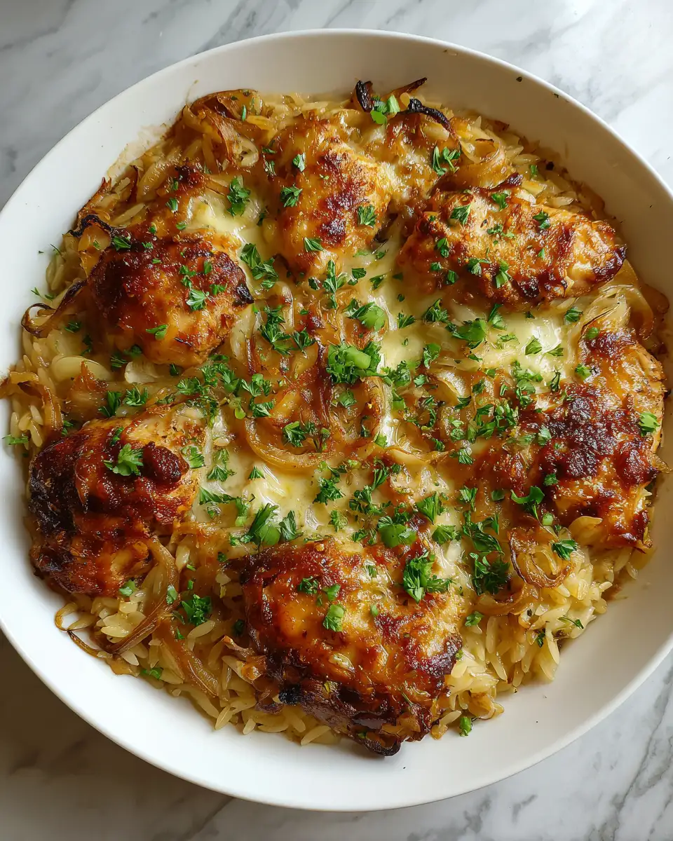 Ultimate Comfort Food French Onion Chicken Orzo Casserole Recipe 6 Final dish - Ultimate Comfort Food French Onion Chicken Orzo Casserole Recipe