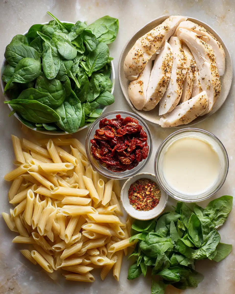 Ingredients for Creamy Tuscan Chicken Pasta Recipe That Will Steal Your Heart