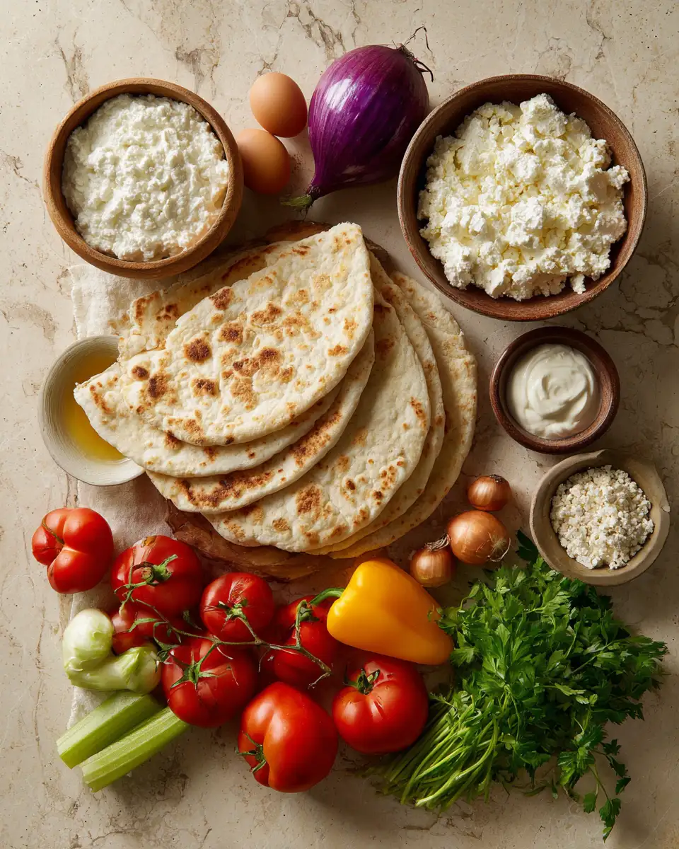 Ingredients for Easy Two-Ingredient Flatbread with Creamy Cottage Cheese Delight