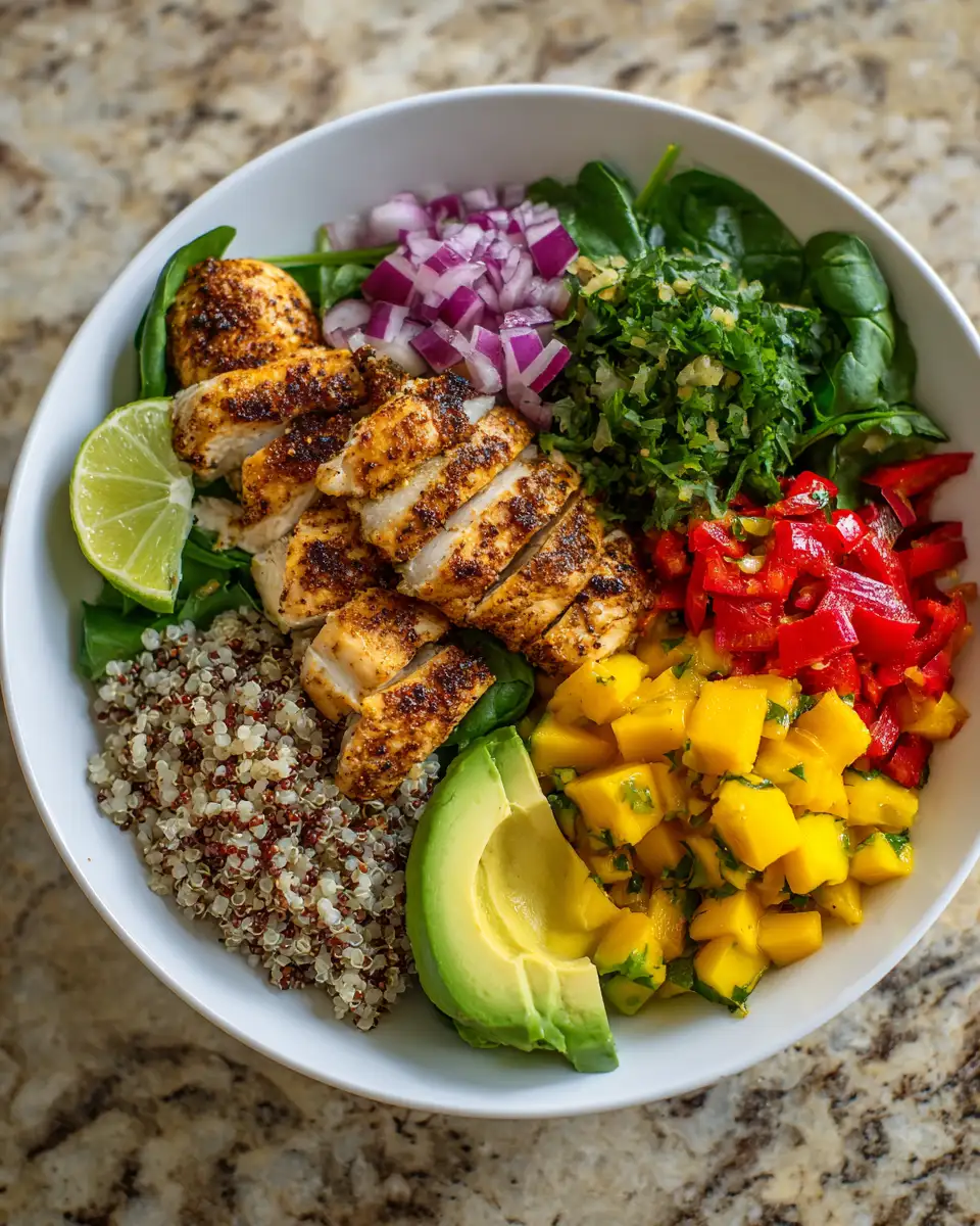 Tropical Twist Jerk Chicken Buddha Bowl with Zesty Mango Salsa 4 Ingredients for Tropical Twist Jerk Chicken Buddha Bowl with Zesty Mango Salsa
