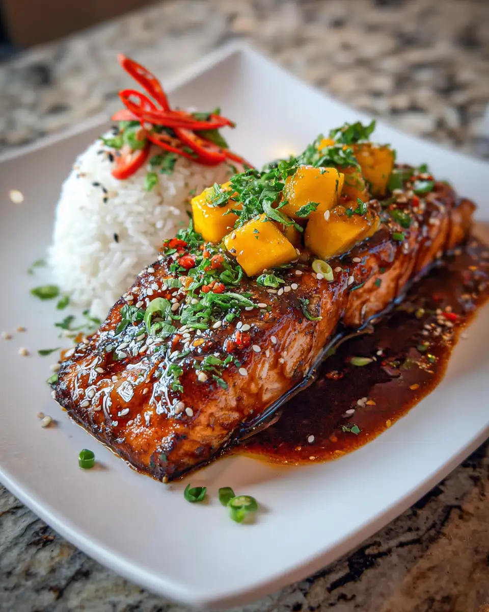 Sweet and Savory Delight Mango Teriyaki Salmon Recipe 6 Final dish - Sweet and Savory Delight Mango Teriyaki Salmon Recipe